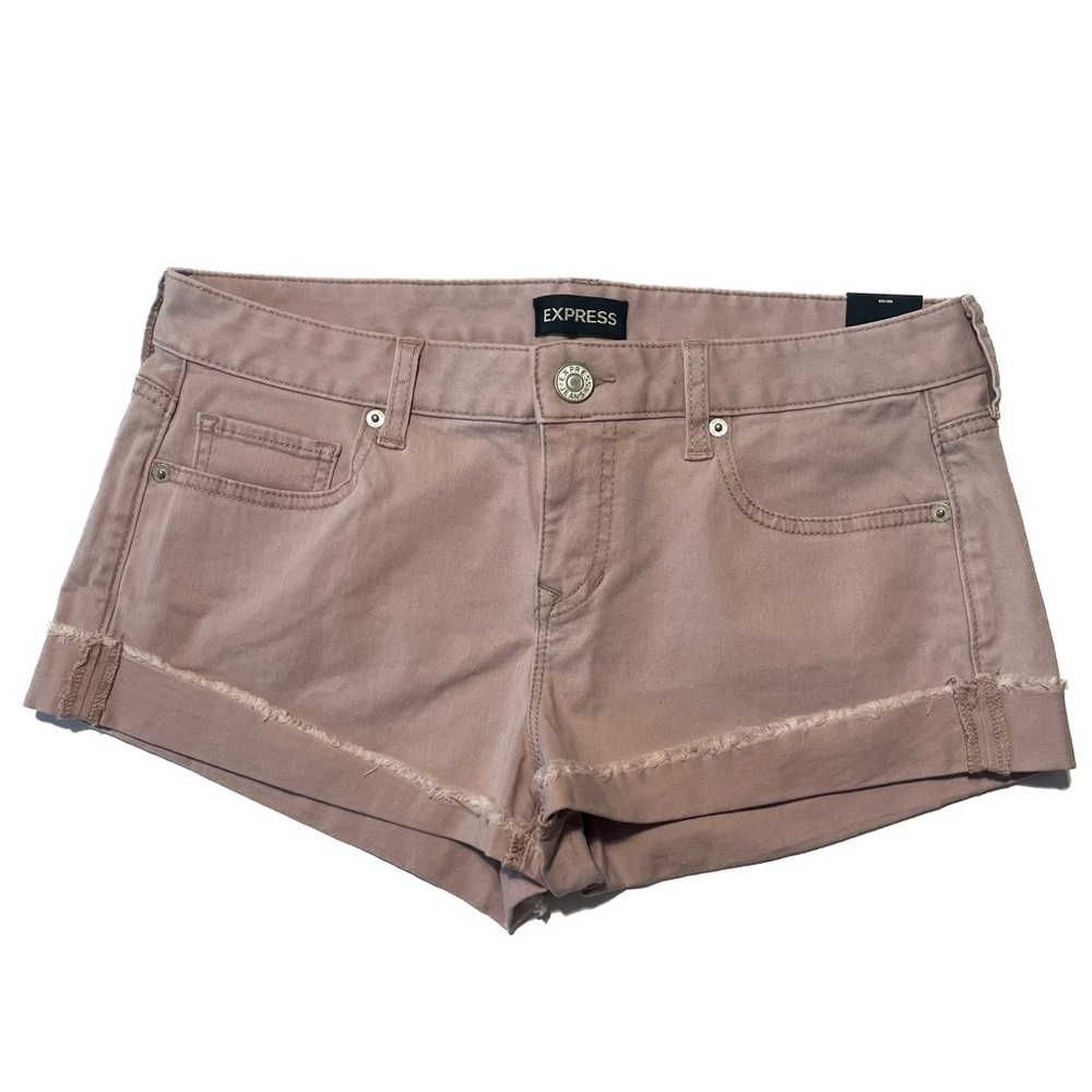 NWT Express Relaxed Fit Low Rise Lavender Denim Shorts Frayed/Raw Cuffed Women 8